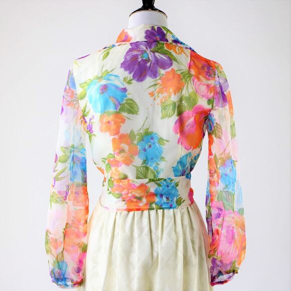 Vintage 1960s-70s Pastel Floral Hostess Gown Maxi Dress Small - Picture 8 of 10